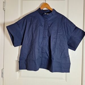 NWT Tuckernuck Navy Trapunto Stricth Sofia Shirt in Size XXL